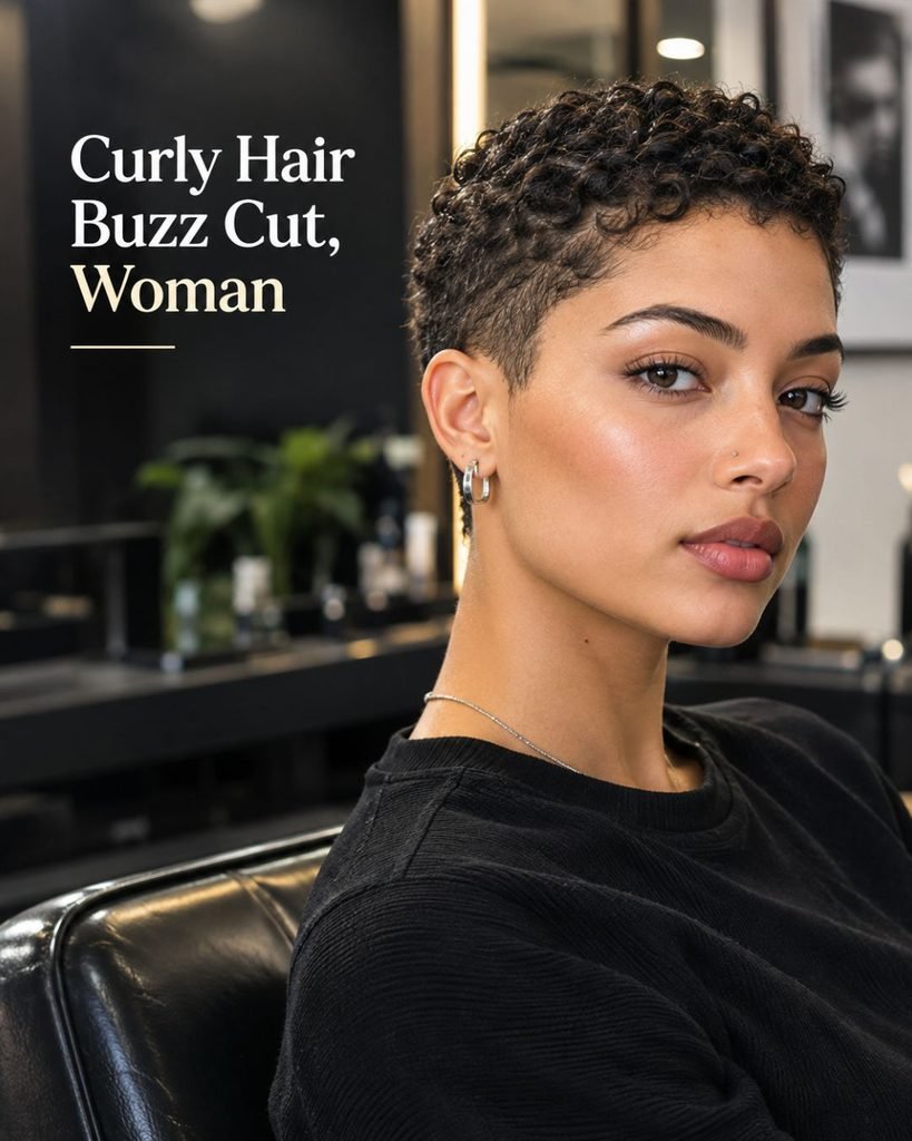 Curly Hair Buzz Cut, Woman