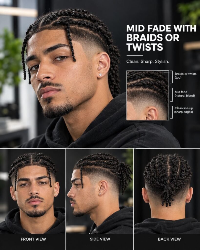 Mid Fade with Braids or Twists