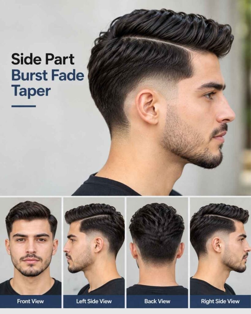 Side Part Burst Fade Taper