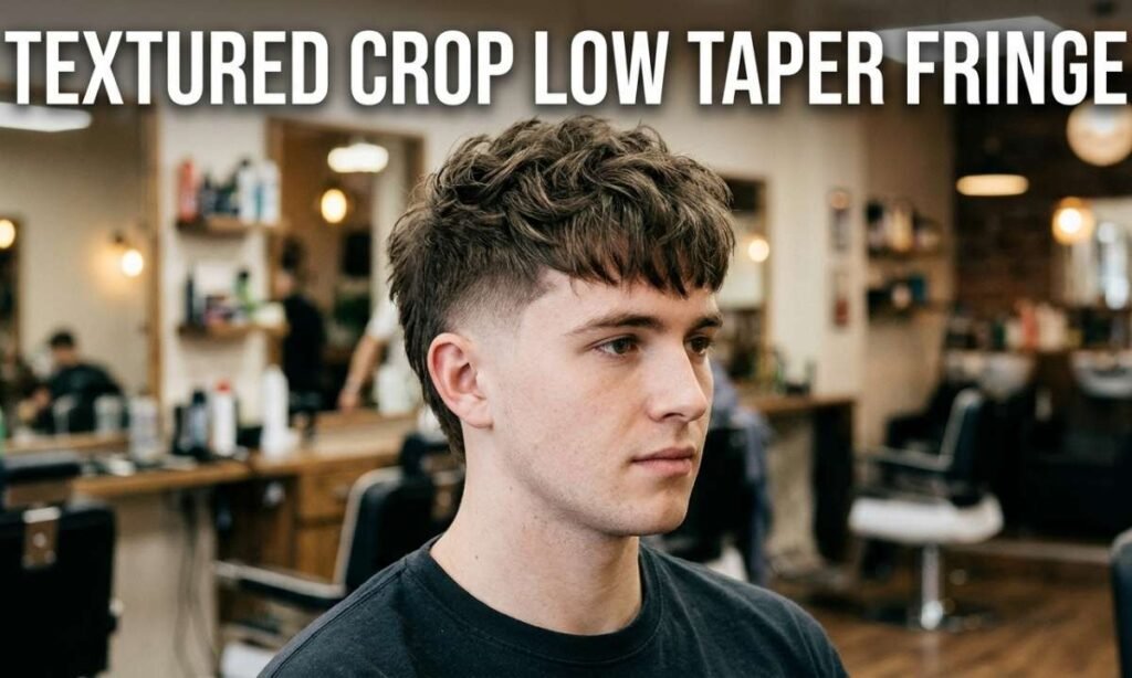 Textured crop low taper fringe