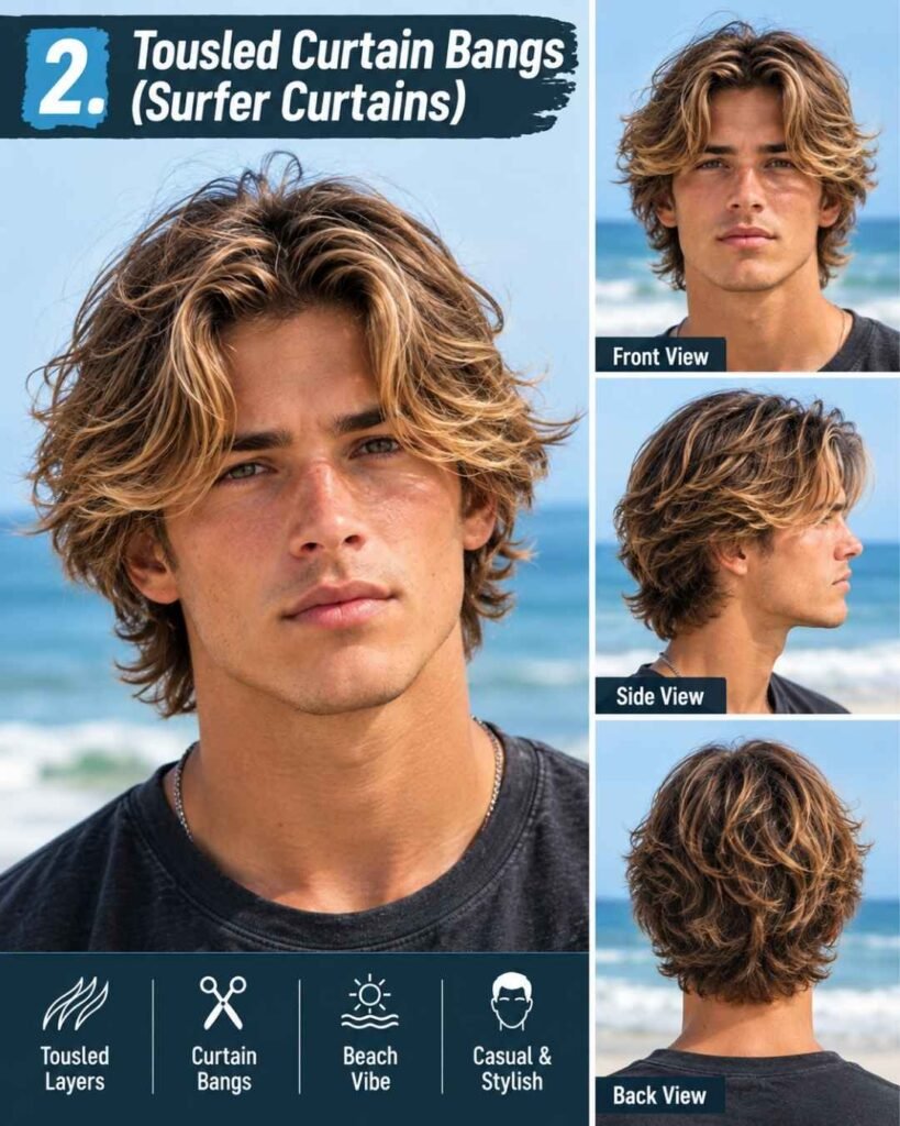 Tousled Curtain Bangs (Surfer Curtains)